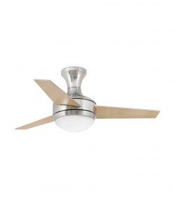 Ventilador techo níquel MINI UFO con las palas reversibles en acabado arce