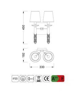Medidas aplique doble TIFFANY 2+2 luces