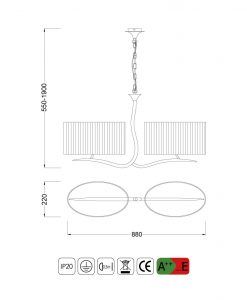 Medidas lámpara 4 luces EVE
