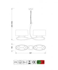 Medidas lámpara lineal LUA 4 luces