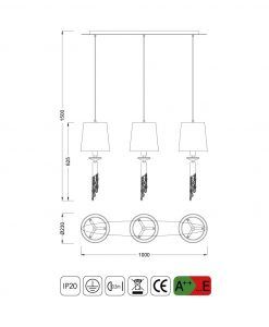 Medidas colgante lineal TIFFANY 3+3 luces