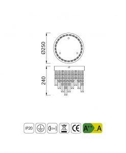 Medidas plafón cristal circular KAWAI LED - La Casa de la Lámpara