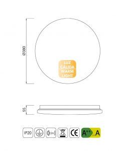Medidas plafón mediano luz cálida LED ZERO II