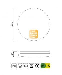 Medidas plafón pequeño luz cálida LED ZERO II