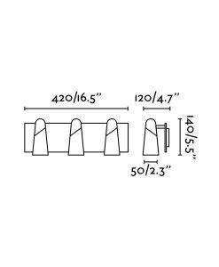 Medidas aplique tres luces minimalista blanco LAO LED detalles