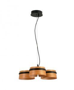 Lámpara 3 luces negra y madera LOOP LED