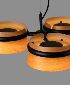 Lámpara 3 luces negra y madera LOOP LED detalles 2