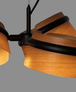 Lámpara 3 luces negra y madera LOOP LED detalles