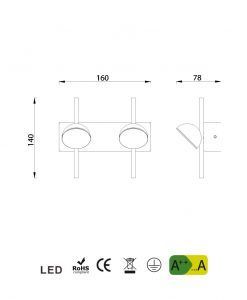 Medidas aplique dos luces blanco ADN LED