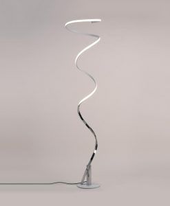 Lámpara de pie minimalista plata cromo HELIX LED detalles