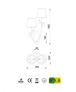 Medidas aplique 2 luces cromo ANDREA