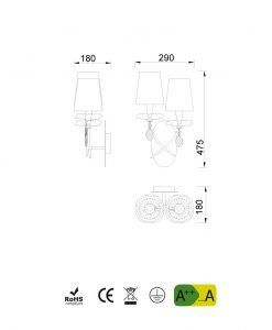 Medidas aplique 2 luces plata SOPHIE