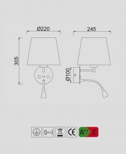 Medidas aplique con lector LED con USB CAICOS