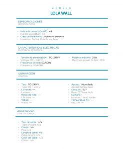 Aplique exterior LOLA WALL ambiente especificaciones técnicas