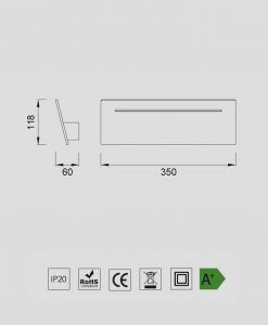 Medidas aplique rectangular LED 16W blanco TOJA