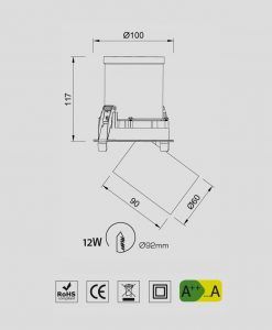 Medidas empotrable foco LED blanco 12W GARDA