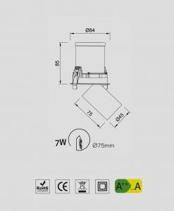 Medidas Empotrable foco LED blanco 7W GARDA