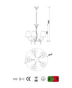 Medidas lámpara colgante 5 luces plata PAOLA