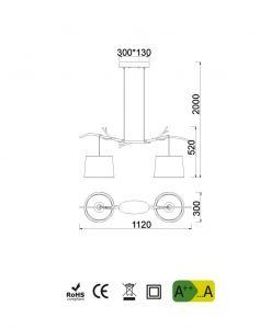 Medidas lámpara colgante lineal 2 luces SABINA
