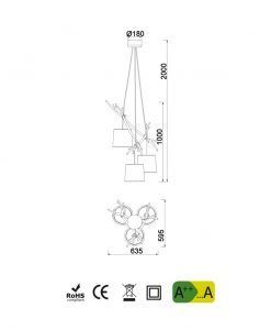 Medidas lámpara de techo 3 luces SABINA