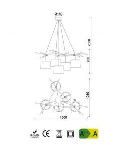 Medidas lámpara de techo 5 luces SABINA