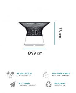 Medidas mesa central con luz 73 cm altura CAPRI