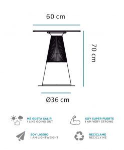 Medidas mesa con pie central con luz LED ITACA