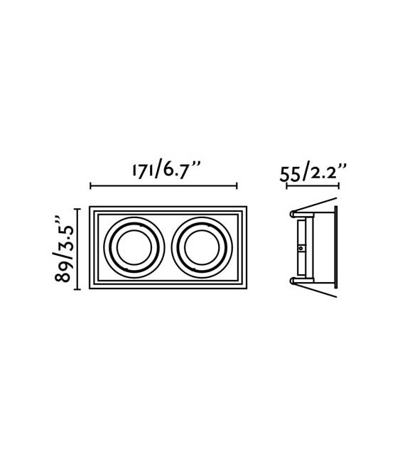 Medidas empotrable negro orientable 2 luces HYDE