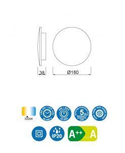 Medidas aplique mediano 18 cm blanco BORA BORA LED