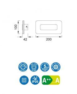 Medidas aplique rectangular níquel satinado SOL LED
