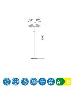 Medidas baliza LED gris oscuro 100 cm de altura TIGNES