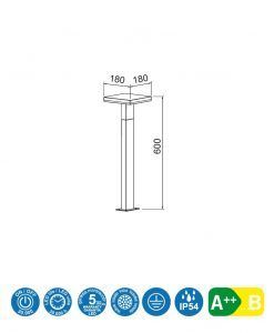 Medidas baliza LED gris oscuro 60 cm de altura TIGNES