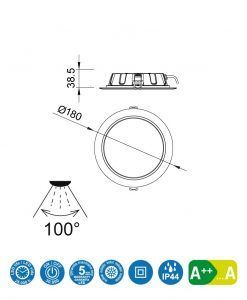 Medidas empotrable LED 15W 18 cm Ø CIES
