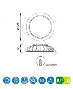 Medidas empotrable LED 24W 22,5 cm Ø CABRERA