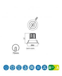 Medidas empotrable LED luz neutra 7W 8 cm Ø FORMENTERA