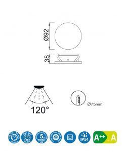 Medidas empotrable LED 7W 9,2 cm Ø FORMENTERA