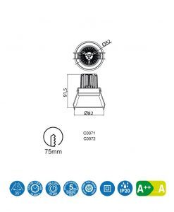 Medidas empotrable luz neutra 7W 8 cm Ø FORMENTERA LED