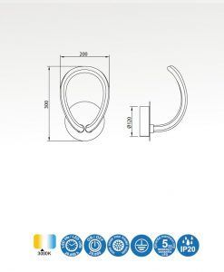 Medidas lámpara aplique LED cromo y blanco KNOT LINE