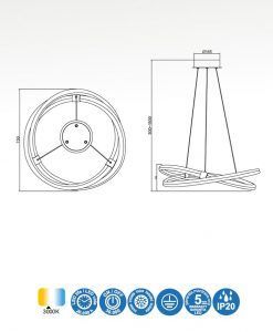 Medidas lámpara colgante cromo y blanco INFINITY LINE LED