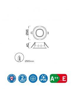 Medidas ojo de buey 9,6 cm Ø COMFORT GU10