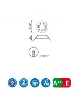 Medidas ojo de buey circular 9,2 cm Ø BASICO GU10