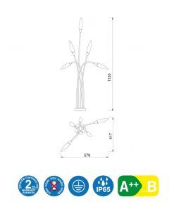 Medidas pie decorativo exterior gris oscura 5 luces ESPIGA