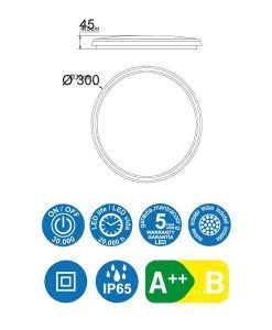 Medidas plafón redondo blanco 30 cm Ø ANETO LED