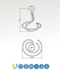 Medidas semiplafón cromo y blanco NUR LINE LED