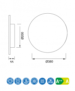 Aplique circular 30W LED negro BORA BORA medidas