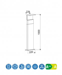 Baliza gris oscuro 100 cm altura RUKA LED medidas