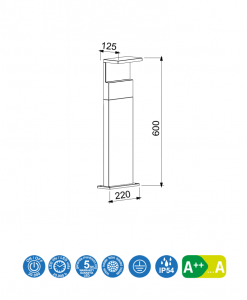 Baliza gris oscuro 60 cm altura RUKA LED medidas