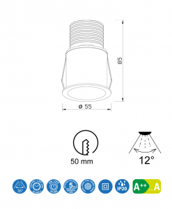 Empotrable 5,5 cm Ø GUINCHO LED medidas