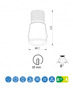 Empotrable 4,1 cm Ø GUINCHO LED medidas