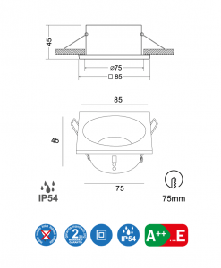 Empotrable negro 8,5 cm COMFORT IP medidas